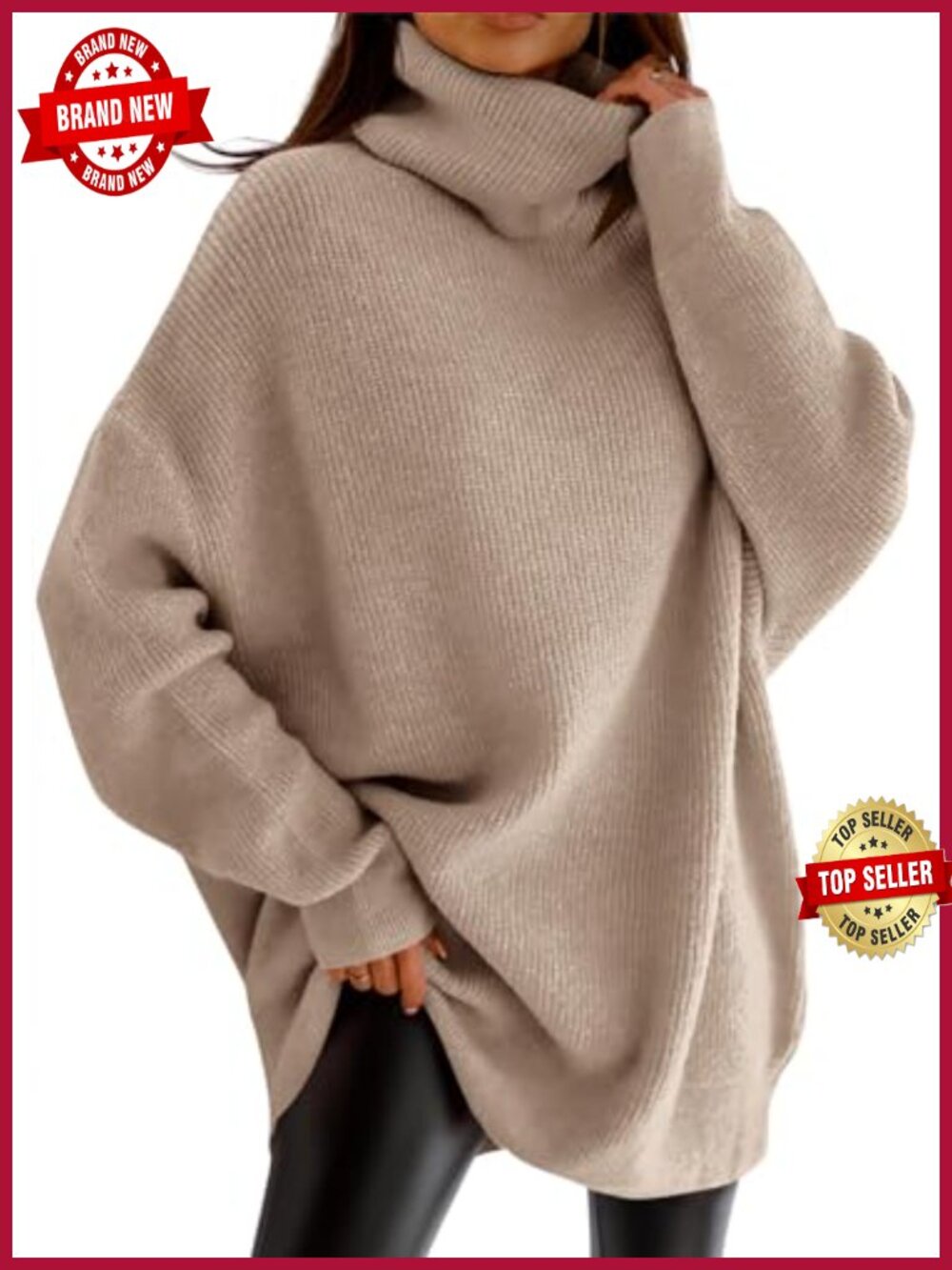 Turtleneck Oversized Chunky Knit Pullover Sweater Batwing Sleeve Loose Fit